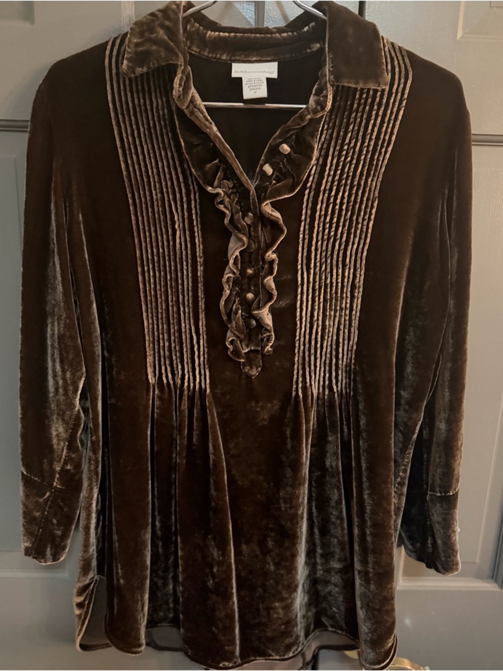 Soft Surroundings Verona Velvet Ruffled Pintuck Tunic Size M
